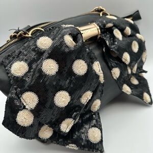 Betsey Johnson Bow Black and Cream Polka Dot Women's Bag
